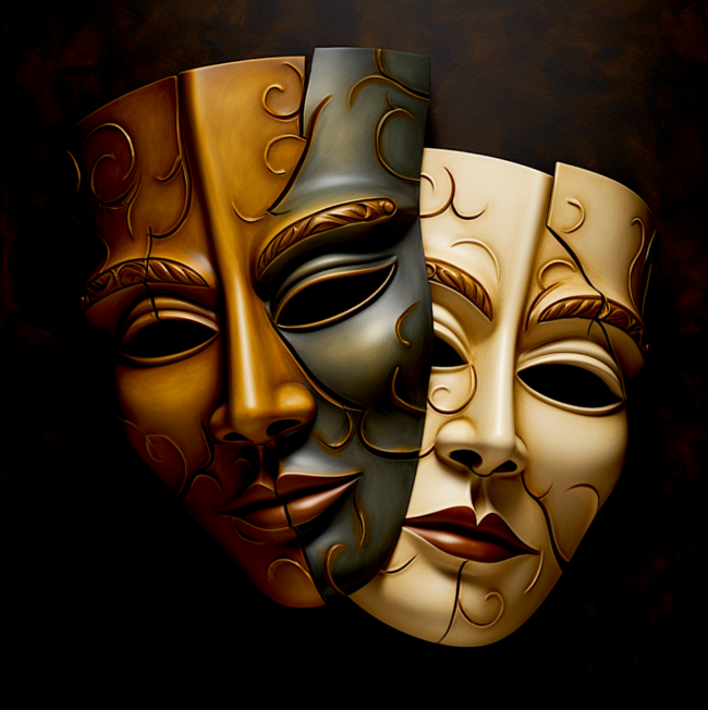 Two masks representing drama.