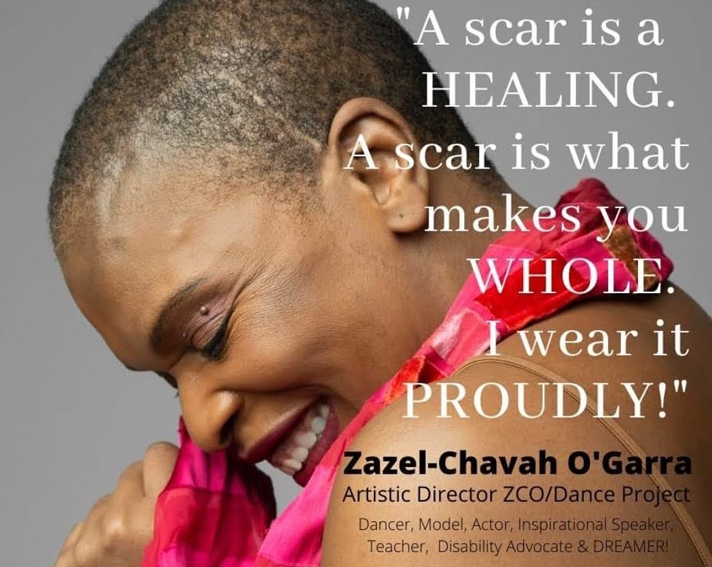 A side profile image of Zazel-Chavah O'Garra, artistic director of ZCO/Dance Project. She is the one quoted.