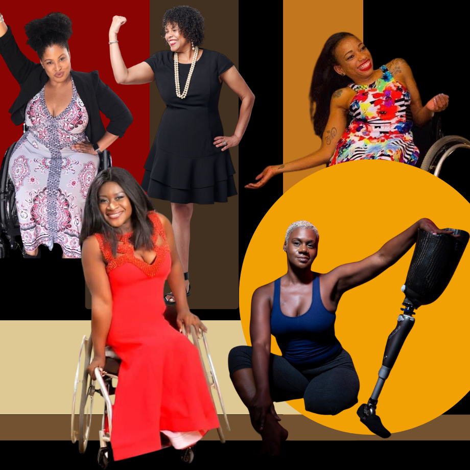 Montage of five black and brown women with disabilities.