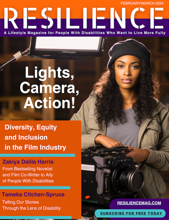 RESILIENCE Issue 3 cover with image of a black female filmmaker. Image produced using Midjourney.