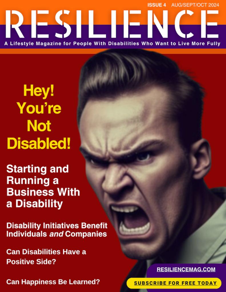 Cover of RESILIENCE Issue 4. Close-up face of an angry man. Image produced using Midjourney